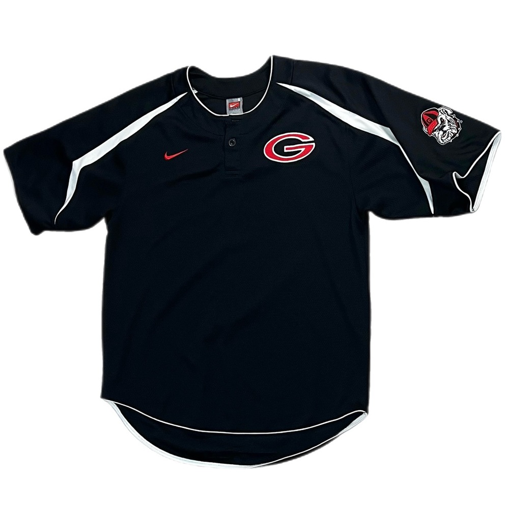 Vintage Nike Team Georgia Bulldogs Baseball Jersey Black Henley 2-Button Size S